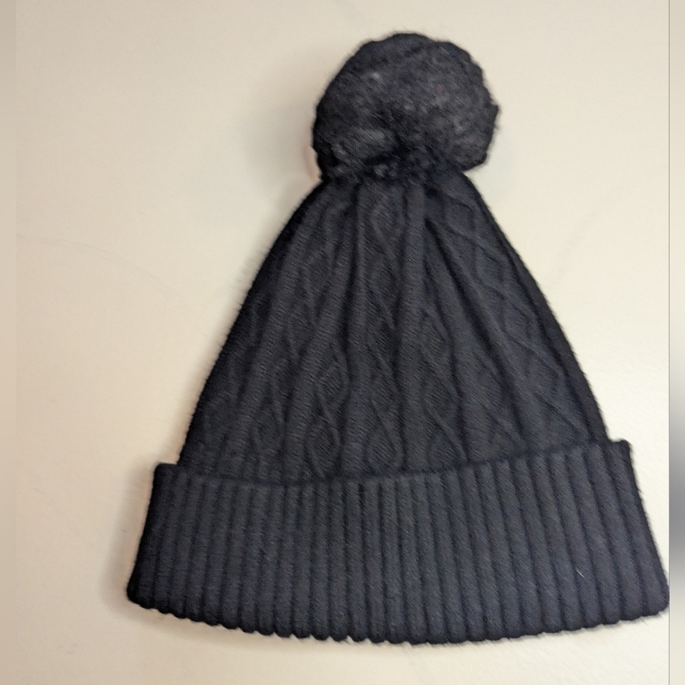 Vince Camuto Beanie Hat Women's One Size Black with Faux Fur Pom Pom